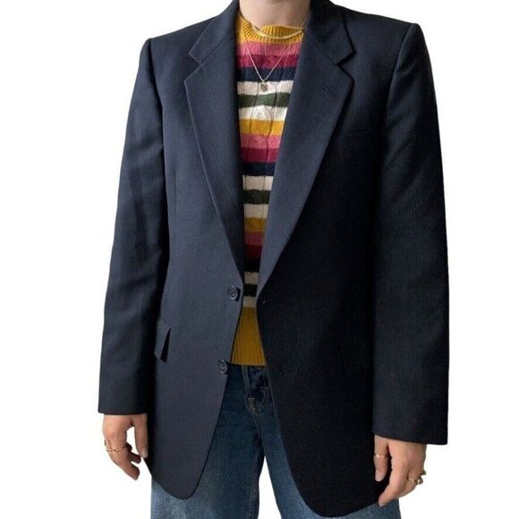 Vintage Christian Dior Unisex Navy Pin Stripe 100% Wool Sport Coat Blazer 40R - Picture 6 of 11